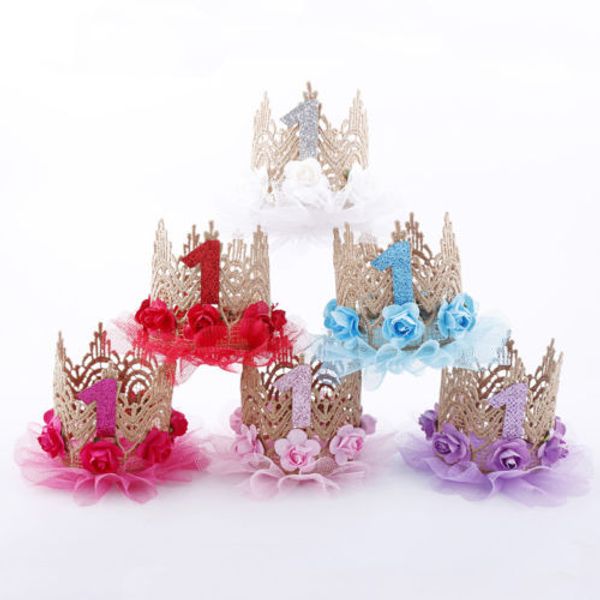 

beauty kids baby flower headband queen king little tiara crown costume for birthday party decoration headdress pgraph