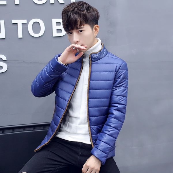 

2019 winter coat new clothes down cotton striped jacket korean short section thick collar men lantern sleeve japan style red, Tan;black