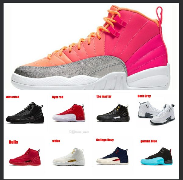 

12 12s men basketball shoes wheat dark grey bordeaux the master taxi playoffs sunrise royal blue red suede wool sports sneakersa1, Black