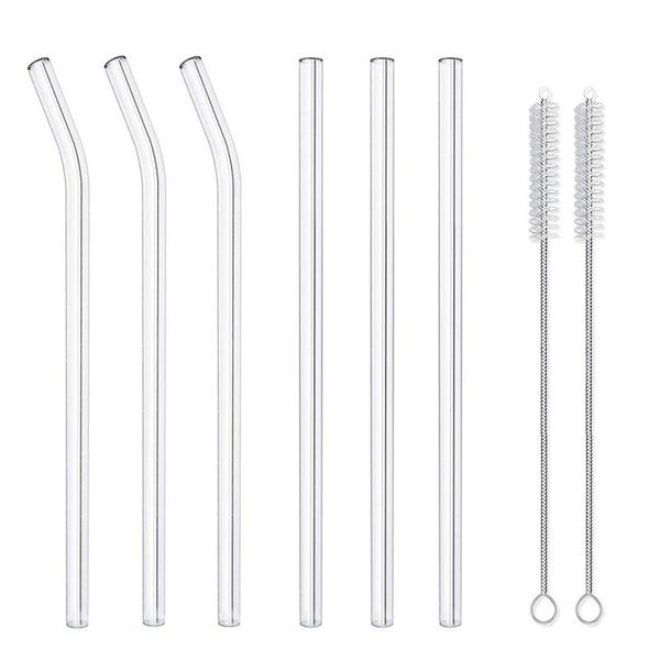 

reusable straws handmade 8.5 inches x 10 mm 6 per set sturdy bent straight drinks straw with 2 cleaning brushes