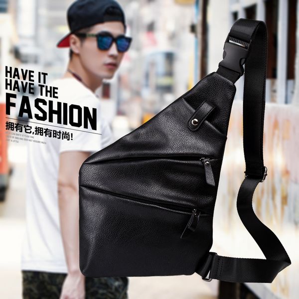 

2019 new close chest bag one shoulder diagonal cross bag pu leather male flat type