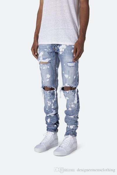 

mens printed washed hole jeans summer fashion skinny light blue bleached pencil pants hiphop street jeans