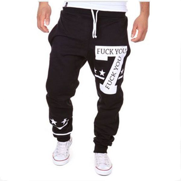 

2017 foreign trade selling korean casual pants personalized stars printed men's casual fashion pants, Black
