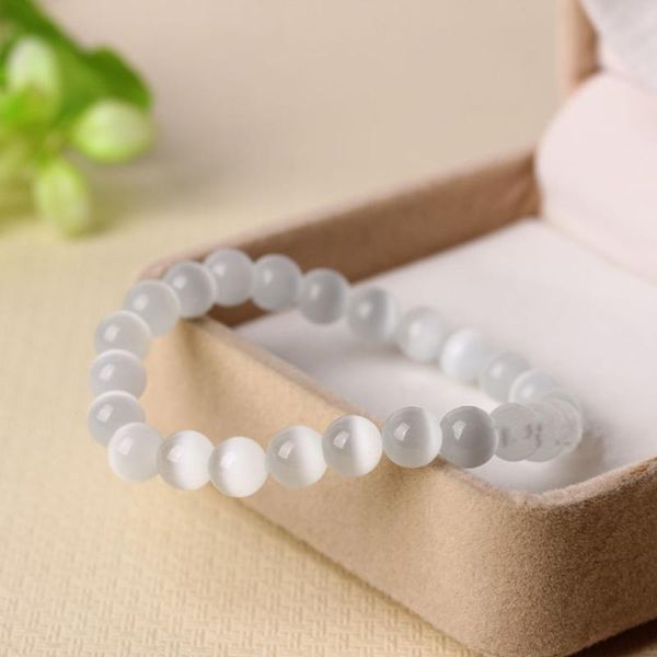 

white cat eyes strand bracelet bangle elastic rope chain crsytal stone bracelets for women wrist gift jewelry 7.5" b271, Golden;silver
