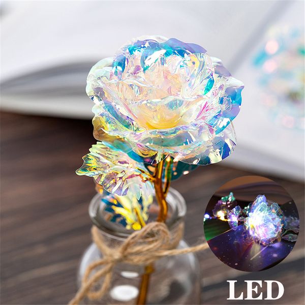 Valentine's Day LED Luminous 24k Gold Foil Plated Rose Creative Gifts Lasts Forever Rose for Lover's Wedding Christmas Day Gifts