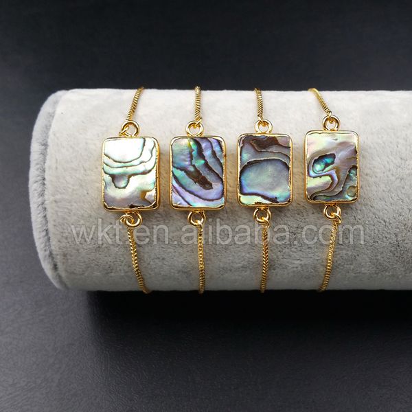 

wt-b337 wholesale mother of pearl shell bracelet unique rectangular abalone shell bracelet jewelry 12*16mm c19021501, Black