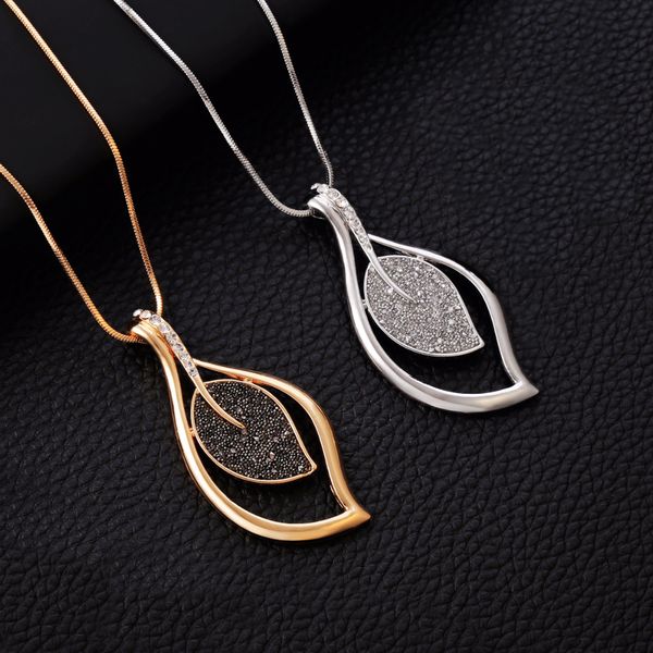 

vintage necklaces for women 2019 statement long necklace black crystal pendant with snake chain fashion sweater jewelry gift, Silver