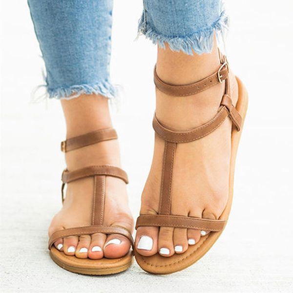 

2020 women sandals leopard ladies classic ankle buckle strap female casual flats woman open toe shoes women's new beach footwear, Black