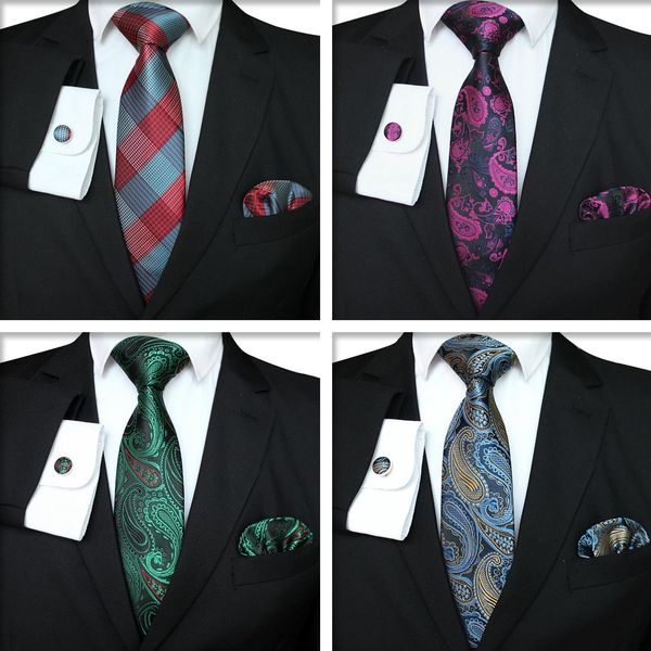 

plaid series tie set fashion men classic silk hanky cufflinks jacquard woven necktie men business tie set tta-1116, Black;blue