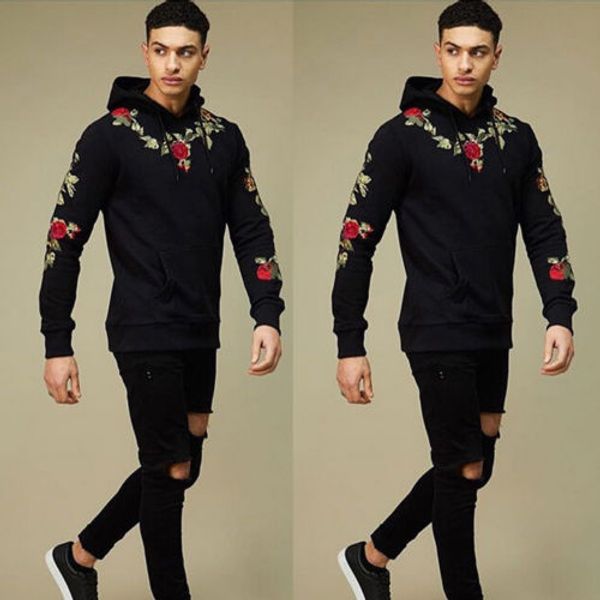 

fashion hooded men's floral hoodies 2018 new winter autumn casual floral cotton fashion warm clothes coat outwear m-3xl, Black