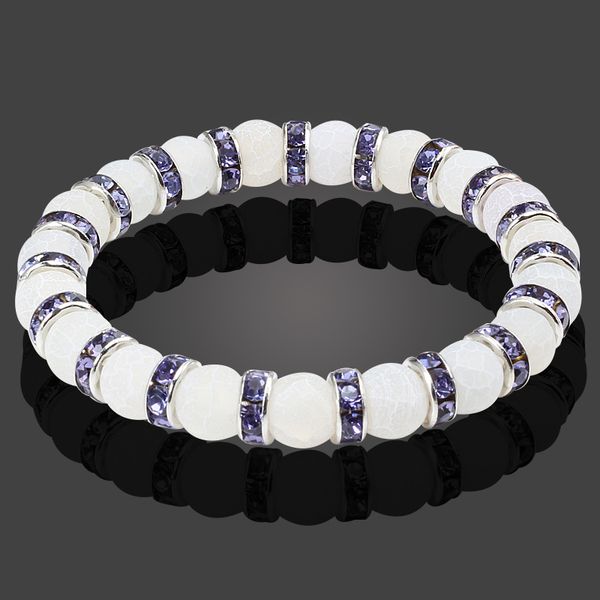 

natural weathering stone white beads bracelets rhinestone ring elegant charm elastic bracelet for women men fashion jewelry gift, Black