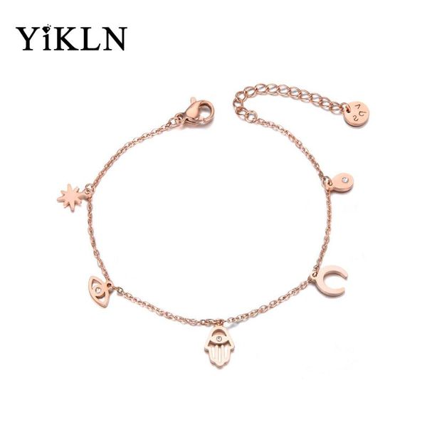 

yikln titanium stainless steel cz crystal buddha's hand charm bracelets for women bohemia chain & link bracelet jewelry yb19076, Golden;silver