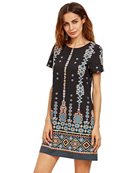 

milumia women's bohemian aztec print ethnic style summer tribal shift mini dress, Black;gray