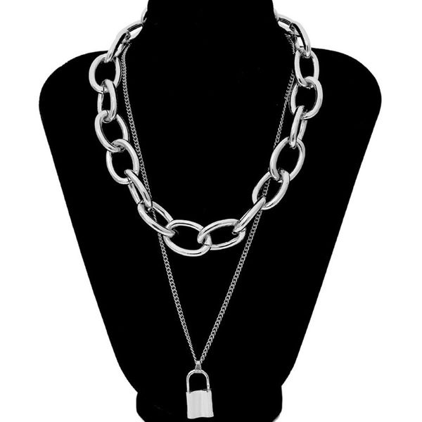 

diezi hip hop gothic metal chain choker necklace lock pendant necklace for women fashion goth vintage collier femme jewelry, Silver