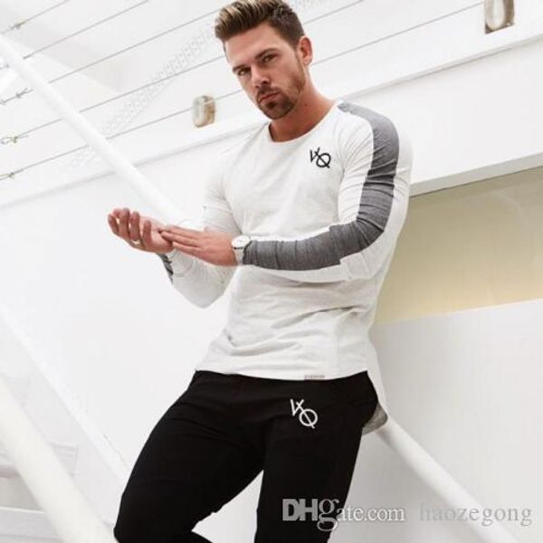

new long sleeve sport shirt men quick dry mens running t shirt fitness tights gym training t shirt compression rashgard, White;black