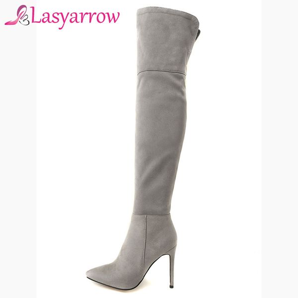 

lasyarrow thigh high stiletto boots high heel zipper long botas feminina women's slim over the knee knight boots size 32-46, Black