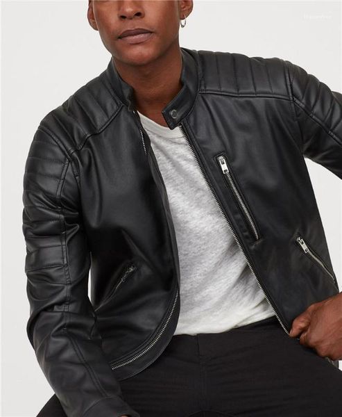 

designer jacket autumn and winter fashion stand collar slim jacket fashion urban mens coat faux leather mens, Black