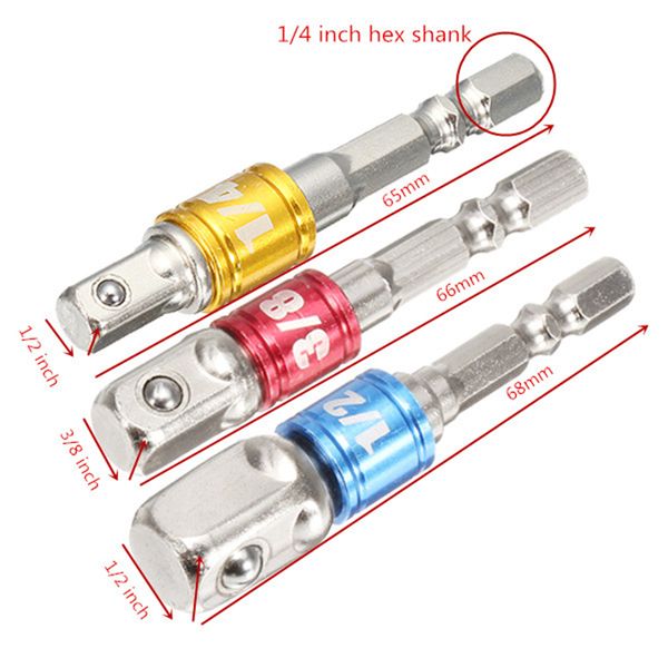 

hex shank wrench drive power drill socket drill adapter socket extension bit adaptor set 1/4 3/8 1/2 inch screwdriver tools