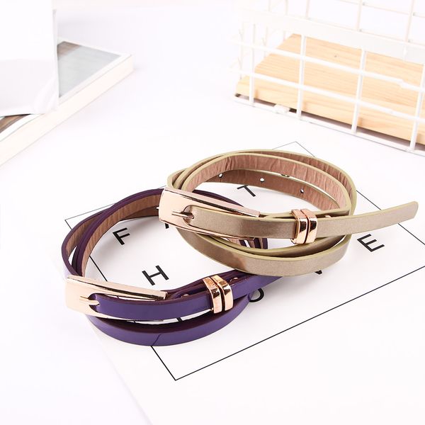 

1pc summer fashion women skinny waist belt lady girl thin pu leather candy color narrow waistband 10 colors, Black;brown
