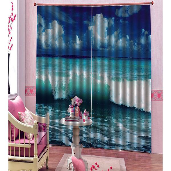 

sea wave 3d print blackout curtain drapes 3 size for optional,mildew resistant waterproof polyester