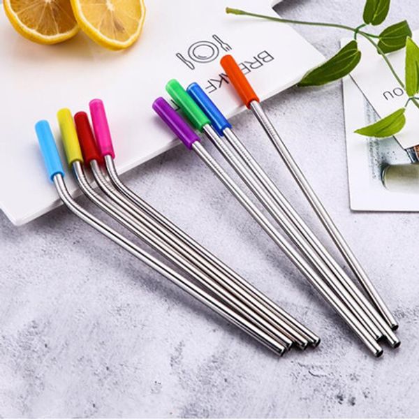 

portable stainless steel straws silica gel head drinking straws suit creative reusable straws paint drinking straw kitchen tools lxl483q