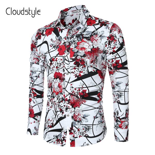 

бренд cloudstyle 2018 новые мужские рубашки случайные флора длинным рукавом бизнес формальные рубашки высокое качество slim-подходят мужчины, White;black