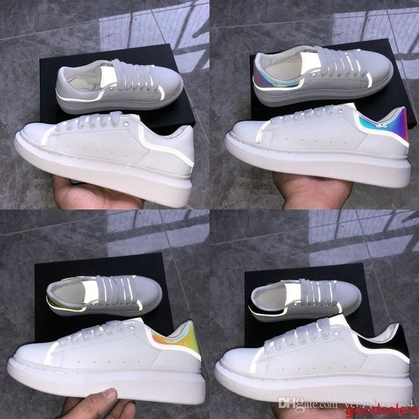 

reflective casual platform shoes womens balck white golden red navy snake skin leather falt sneakers fashion men shoes
