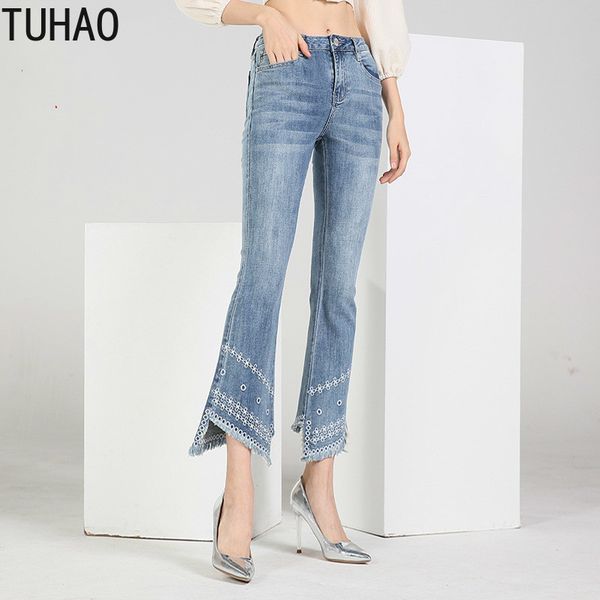 

tuhao spring summer woman jeans 2020 embroidered jeans personality frale trouser women slim denim pants large size trousers wm20, Blue