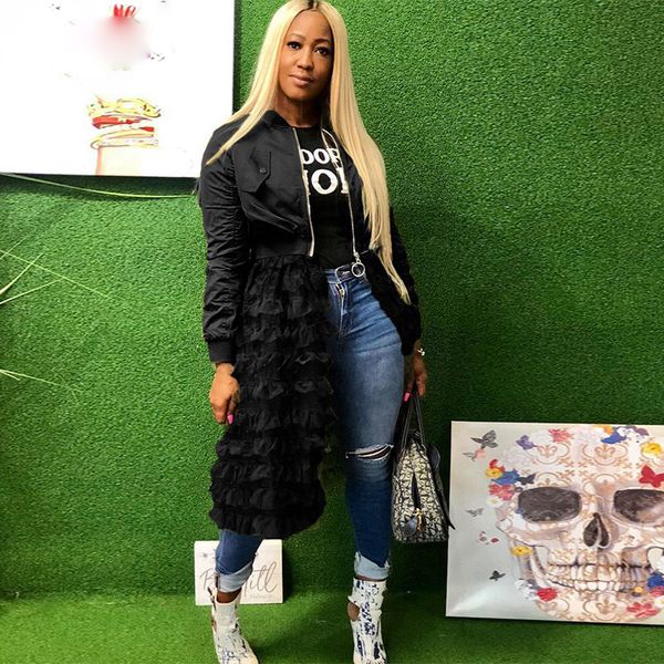 

дизайнер куртка женщин конструктора куртки с длинным рукавом повседневная бомбардировщик куртки sexy передняя молния mesh сборки лоскутная c, Black;brown