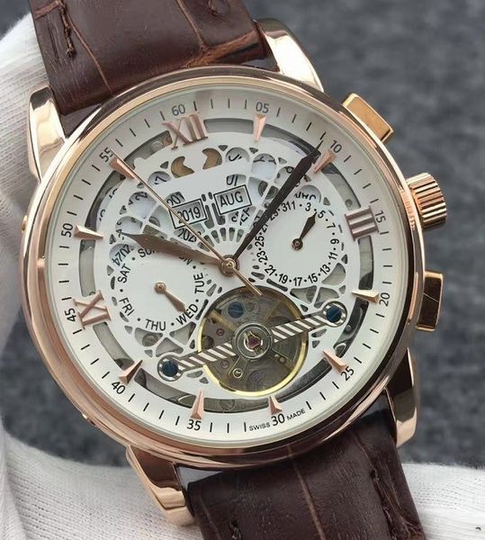 

Leather luxury fa hion mechanical men de igner tainle teel ro e gold automatic movement watch port men watche a wri twatche, Slivery;brown