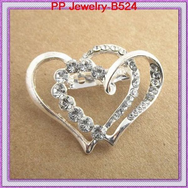 

high double peach heart set crystal drill sweater brooch pin lead needle, Gray