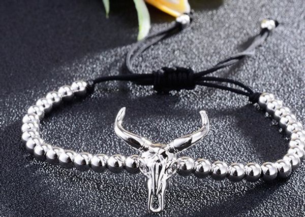 

4mm bh5435 silver gold cow adjusted micro pave cz zircon cubic zirconia bracelet macrame charm braided copper braiding, Black
