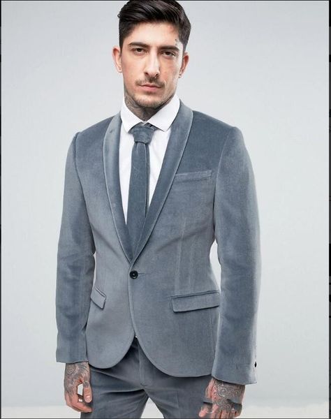 

brand new grey velvet groom tuxedos shawl lapel groomsman wedding 2 piece suit fashion men prom jacket blazer(jacket+pants+tie) 90, Black;gray