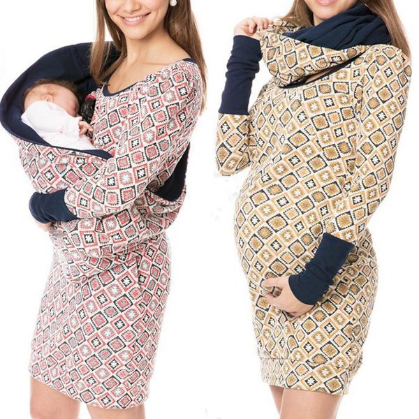 

vetement femme 2020 women pregnant maternity clothes dress nusring maternity breastfeeding long sleeve print pocket dresses, White