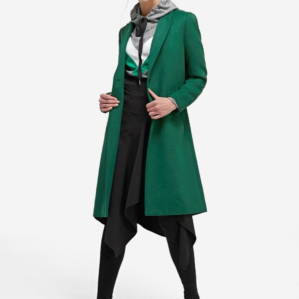 

office lady fashion long coat for women solid slim wool coat and jacket single breasted women clothes 2019, Black