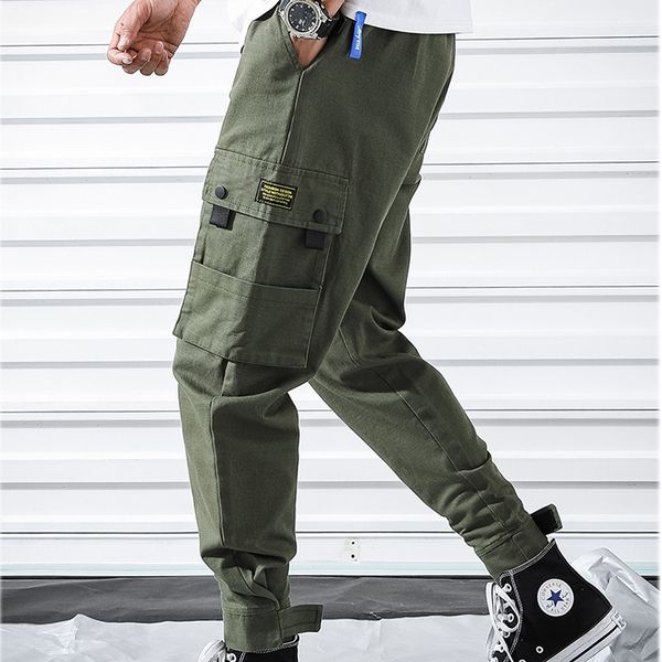 

new men's 2020 spring & autumn overalls solid color casual harem pants men's multi pocket pants man's sports cargo, Black