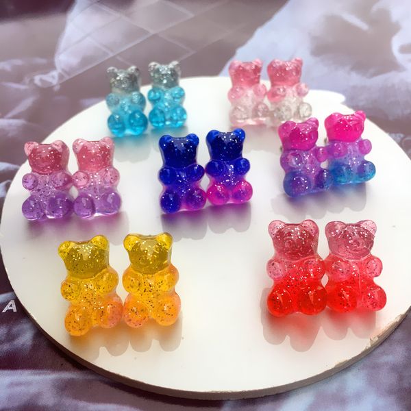 

lagemisay 2020 cute cartoon gummy bear drop earrings transparency 1pair resin candy color jewelry gift earring for women kids, Silver