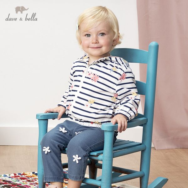 

db12947 dave bella spring baby girls cute zipper floral plaid hooded pockets coat children fashion infant toddler outerwear, Blue;gray