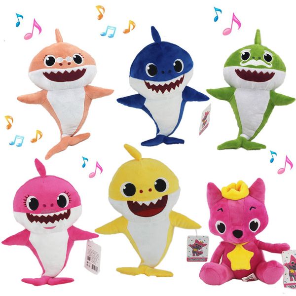 

3 color 30cm 11 8inch baby hark plu h toy with mu ic ing the engli h ong cartoon tuffed lovely animal oft doll mu ic toy