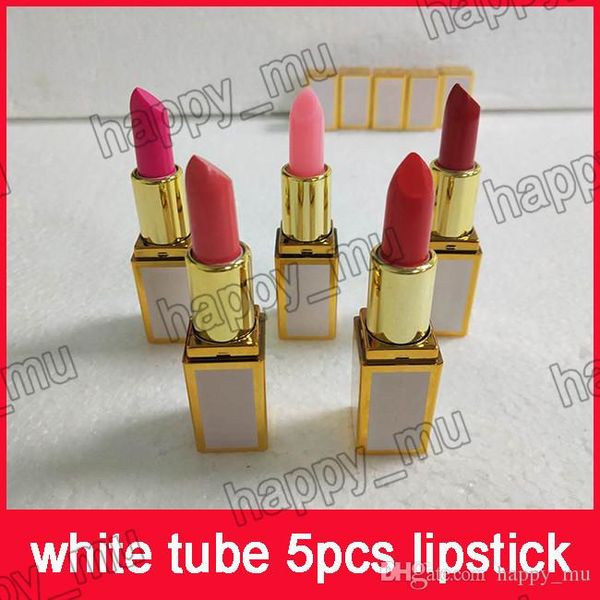 

Hot Famous Luxury brand Make up Matte Lipstick 5 colors White tube matte lipstick 5pcs/set
