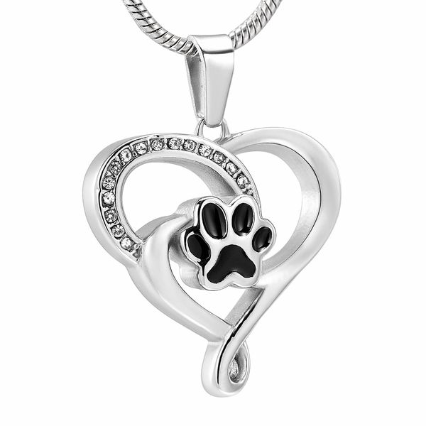

crystal heart black dog in my heart cremation pendant for ashes urn pet loss keepsake memorial pendant necklace dog charms, Silver