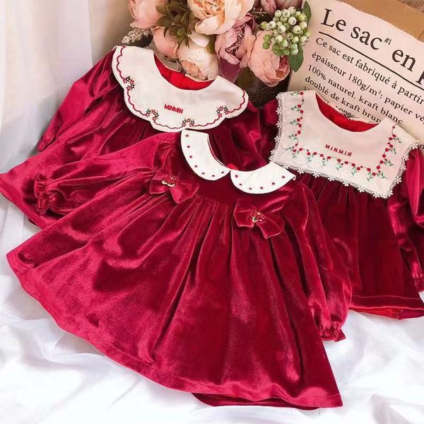 

baby girl autumn winter spring wine red velvet long sleeve vintage spanish princess dress for girls birthday easter party dress, Red;yellow
