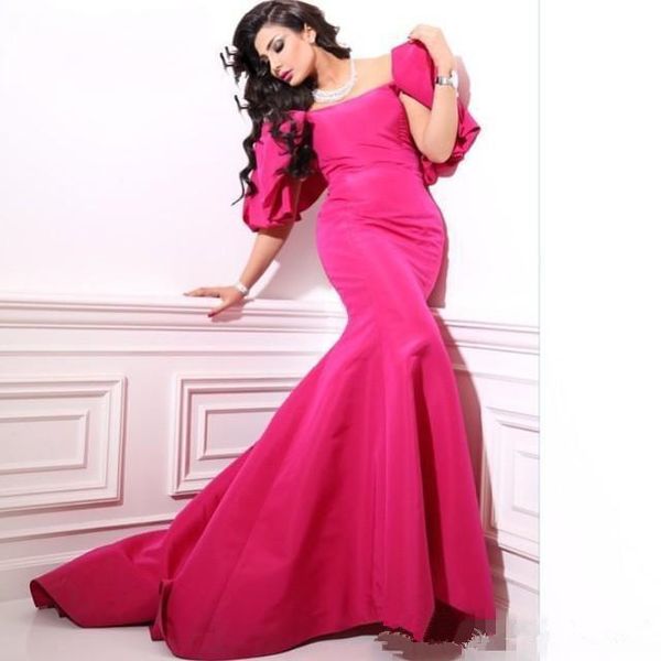

ближний восток vestidos de festa dress вечерние платья scoopes с короткими рукавами фуксия лук русалка пром платье элегантное винтажное вече, Black