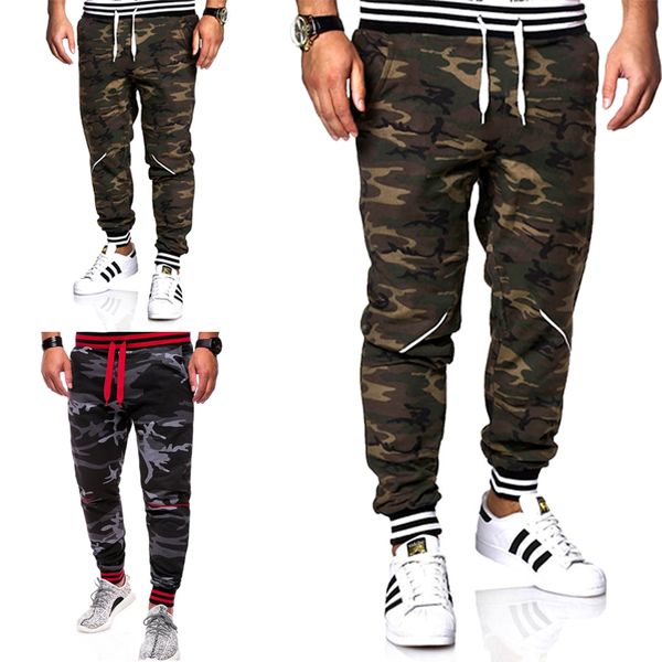 

men's camouflage sweatpants drawstring fitness casual jogger trousers men autumn long camo pants, Black