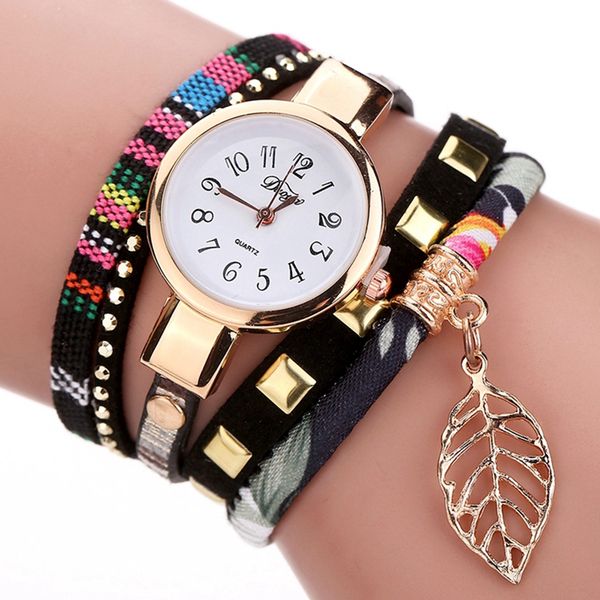 

duoya 2017 fashion ladies watches women luxury leaf fabric gold wrist for women bracelet vintage sport dress clock watch gift, Slivery;brown