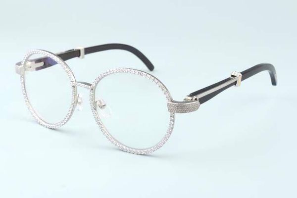 Luxuriöser, runder Rahmen, Diamant-Brillenrahmen, T19900692, Retro-Mode, dekorativer Brillenrahmen, natürliche schwarze Hörner, Spiegelbeine, Ornament