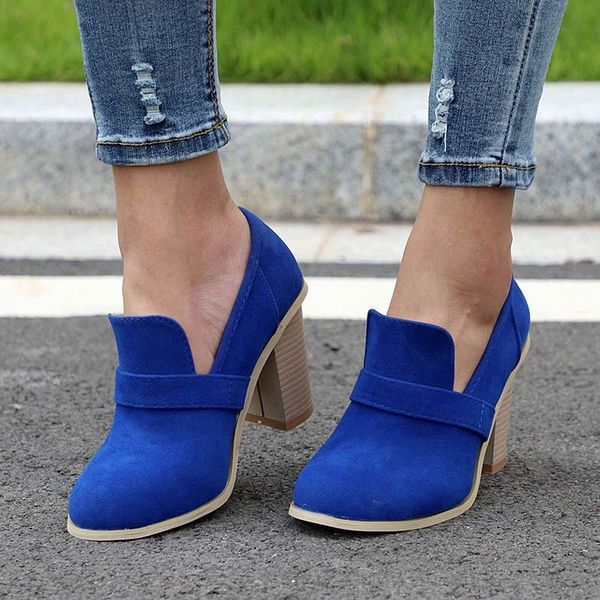 

spring women's vintage pumps female ankle boots suede casual slip on clog high heels shoes ladies round toe plus size mx200324, Black