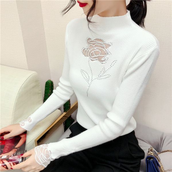 

good quality women clothing latest 2020 spring autumn winter korean vestidos drill lace embroidery knit sweaters female k0198, White;black