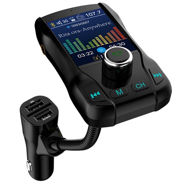 

new fm transmitter wireless bluetooth 350 rotatable car mp3 audio with 5v 2.1a dual usb charge handscolor screen car kit