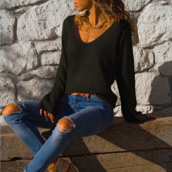 

2019 basic v-neck solid autumn winter sweater pullover women female knitted sweater slim long sleeve bodycon, White;black